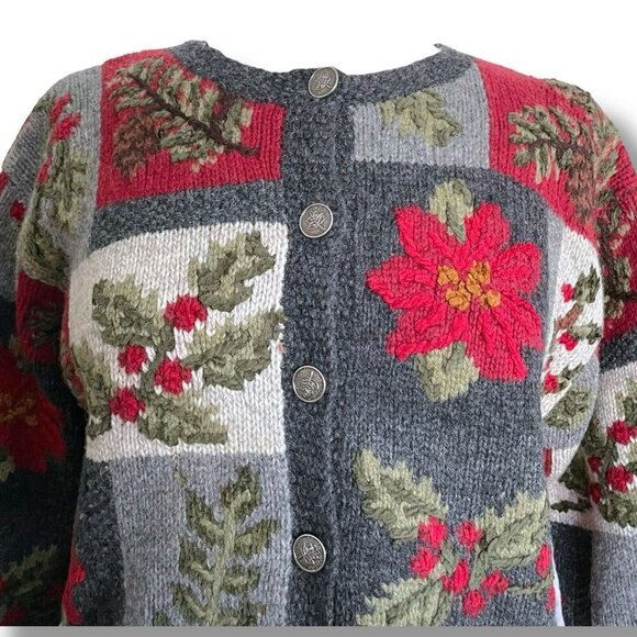 Nomadic Traders Women Cardigan Sz Small Gray Red Wool Embroidered Floral Sweater - Picture 3 of 11